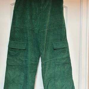 Empyre Womens Darian Cargo Sz L Green Chunky Corduroy Wide Leg Skater Baggy Pant